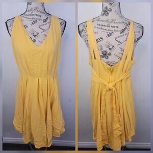 Modcloth Babydoll Mini Dress Womens Sz XL Yellow Fit & Flare Lined Cotagecore